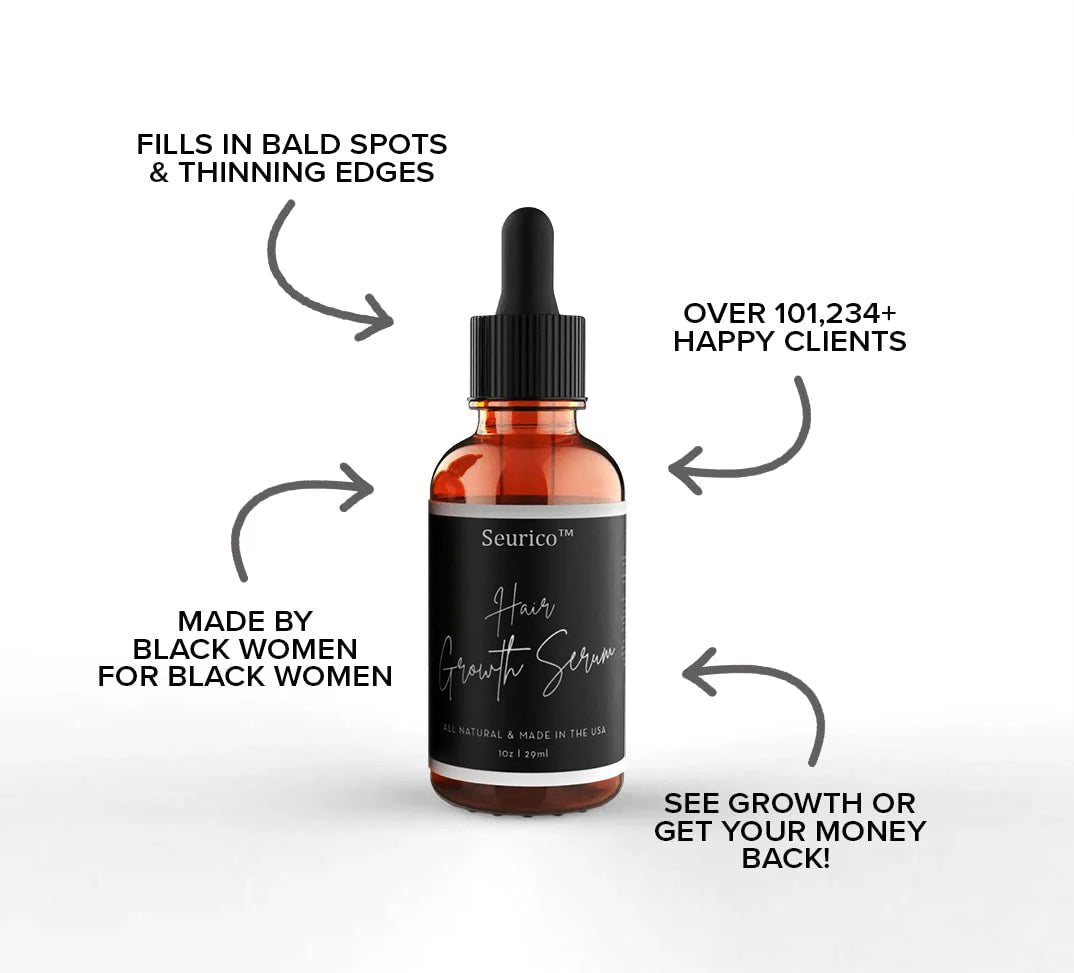 Seurico™Hair Growth Serum Designed for Black Women with Organic Herbs and Natural Vitamin. No Chemicals (1oz per bottle. 2 Pack)