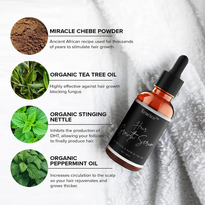 Seurico™Hair Growth Serum Designed for Black Women with Organic Herbs and Natural Vitamin. No Chemicals (1oz per bottle. 2 Pack)