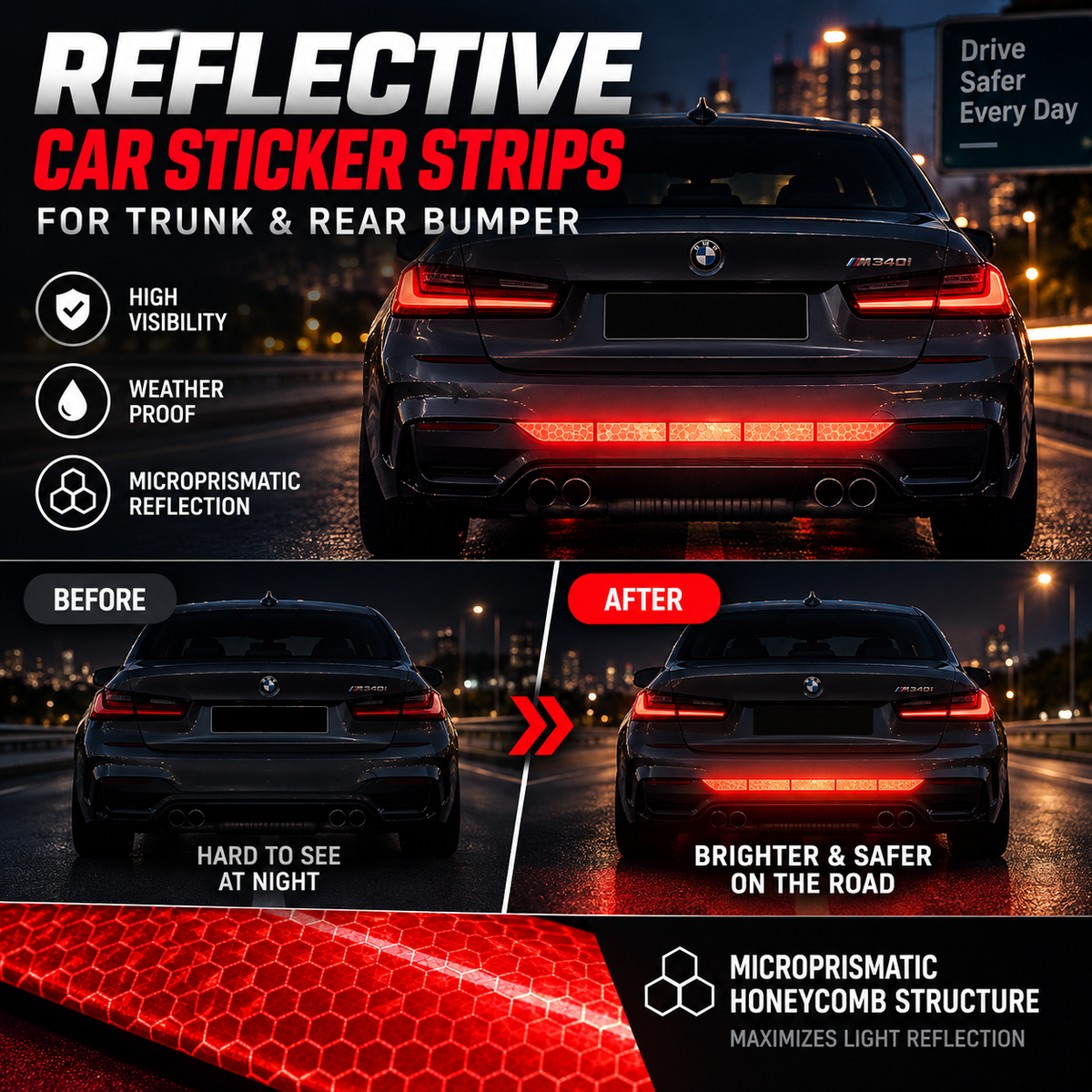 🚗 LIMITED-TIME SALE — UP TO 50% OFF!🔥Reflective Car Sticker Strips for Trunk & Rear Bumper
