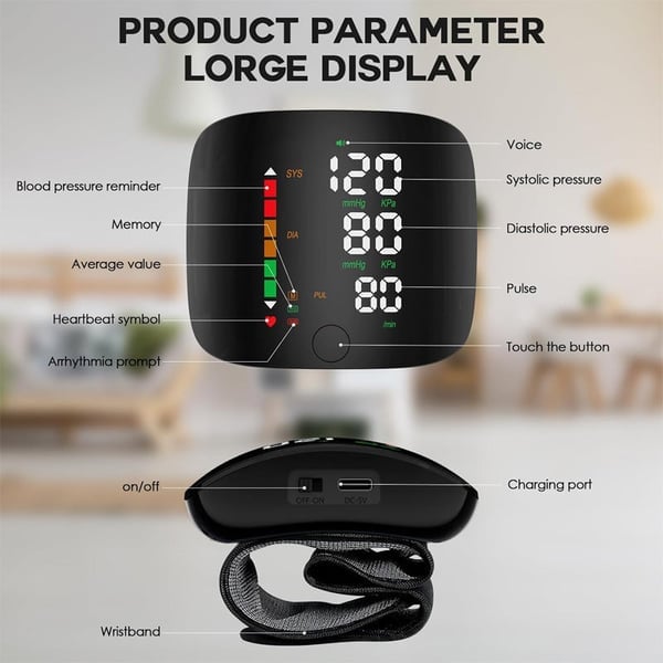 🔥Wrist Blood Pressure Monitor – LED Display, Adjustable, Health Tracking