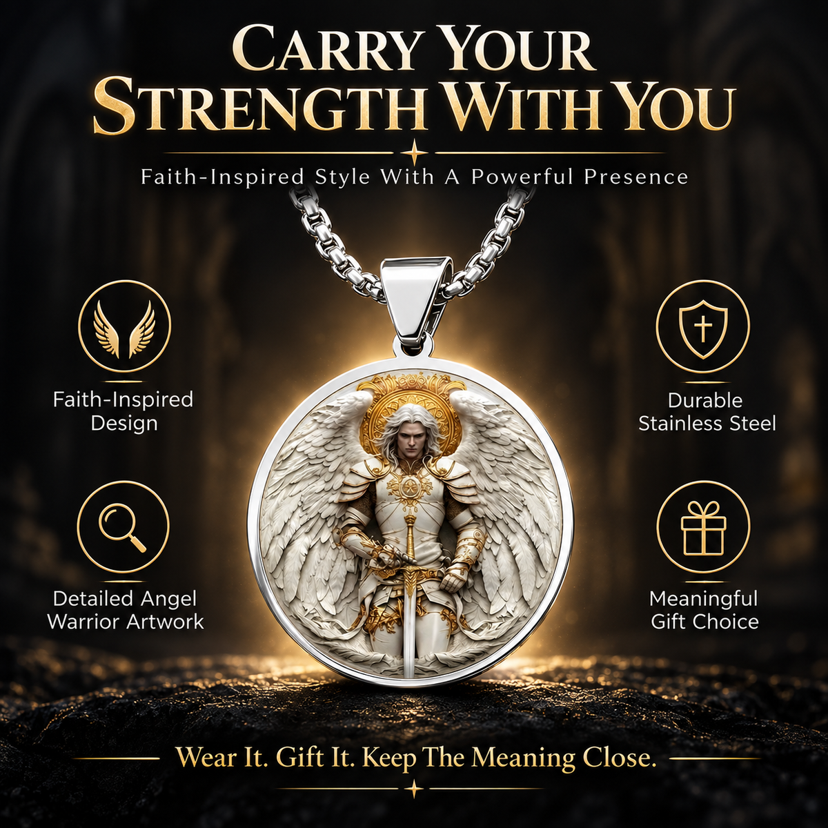 🔥Angel Warrior Pendant Necklace for Men — Faith, Strength & Protection
