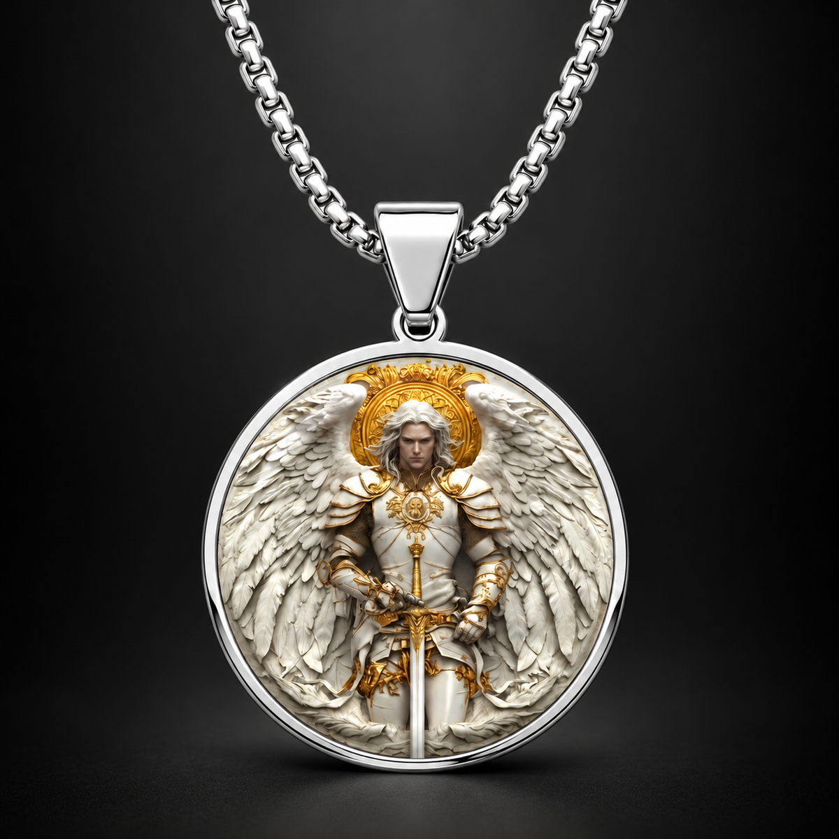 🔥Angel Warrior Pendant Necklace for Men — Faith, Strength & Protection