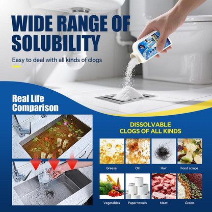 QIAWI Powerful Pipe Dredging Agent for Kitchen and Toilet Pipelines - Dissolves 200+ Blockages and Kills 99% of Bacteria