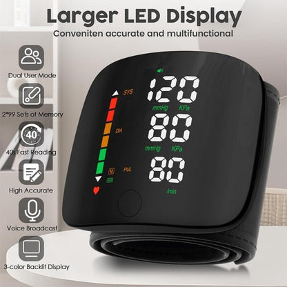 🔥Wrist Blood Pressure Monitor – LED Display, Adjustable, Health Tracking