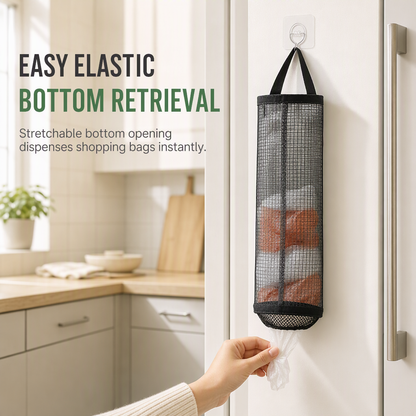 Organize Grocery Bags Instantly! Wall-Mounted Mesh Bag Holder