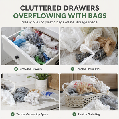 Organize Grocery Bags Instantly! Wall-Mounted Mesh Bag Holder