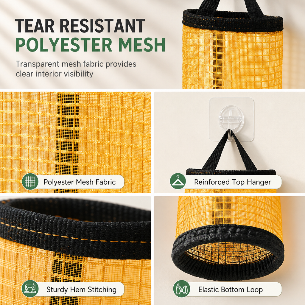 Organize Grocery Bags Instantly! Wall-Mounted Mesh Bag Holder