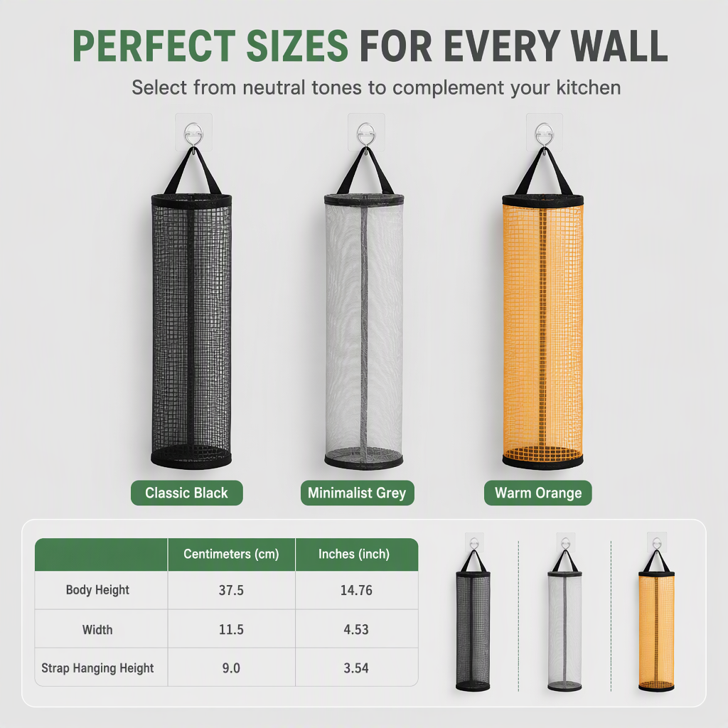 Organize Grocery Bags Instantly! Wall-Mounted Mesh Bag Holder
