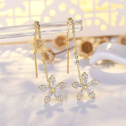 Seurico™FloraTrim Long Earrings with Crystal Flower
