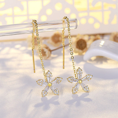 Seurico™FloraTrim Long Earrings with Crystal Flower