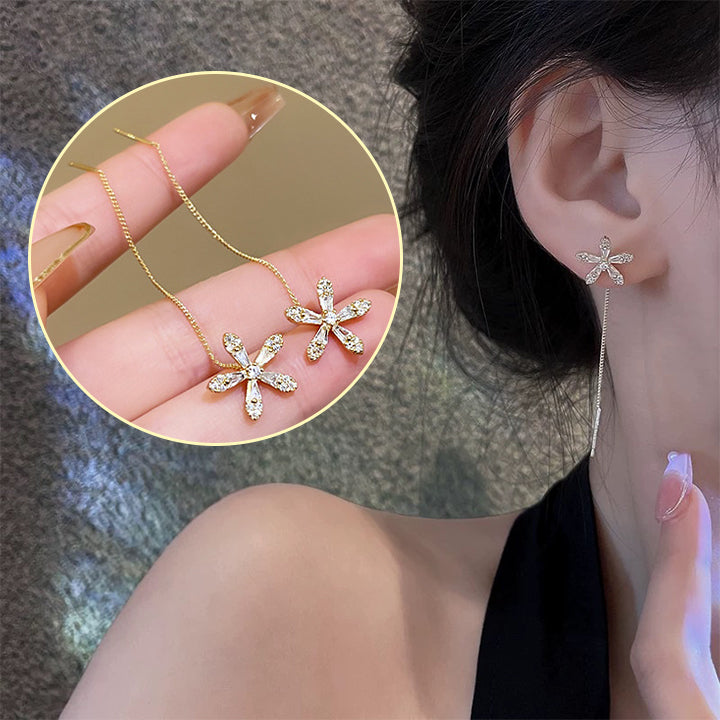 Seurico™FloraTrim Long Earrings with Crystal Flower