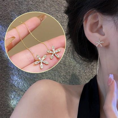 Seurico™FloraTrim Long Earrings with Crystal Flower