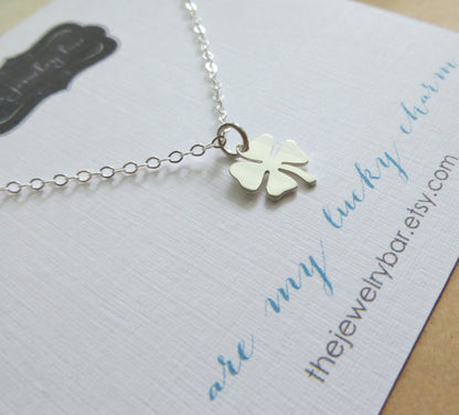 Lucky charmcc necklace, Shamrock, four leaf clover, best wishes gift, good luck gift for friends, co worker gift, you are my lucky charm